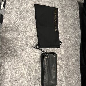 Bandolier Black Large Expanded Leather Phone Pouch